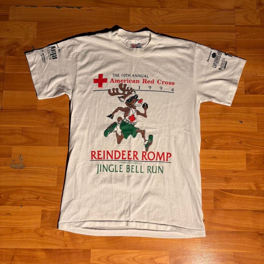 1994 American Red Cross Reindeer Romp Jingle Bell Run Tee White size m
